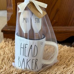 Rae Dunn White 'Head Baker' Mug with Spatulas